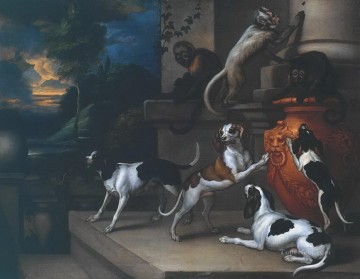  Dog Painting - dogs and monkeyss at night